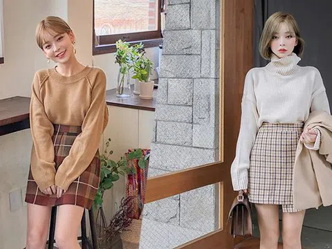 Diện áo len cùng chân váy
